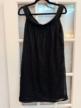 Vintage Maggy London Y2K Black Sequin Overlay Goth Chic Romantic Dress Size 10